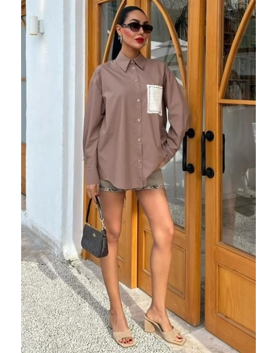 üzine Cepli Arkası Yırtmaçlı Oversize Gömlek 3420