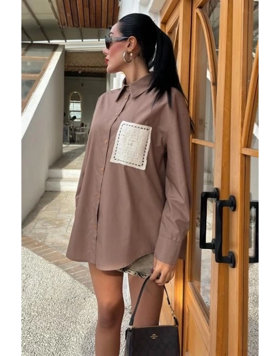 üzine Cepli Arkası Yırtmaçlı Oversize Gömlek 3420