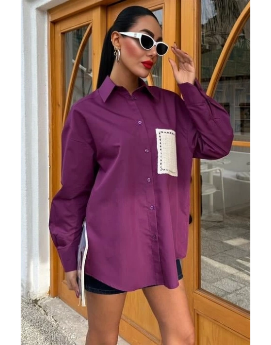 üzine Cepli Arkası Yırtmaçlı Oversize Gömlek 3420