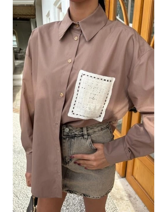 üzine Cepli Arkası Yırtmaçlı Oversize Gömlek 3420