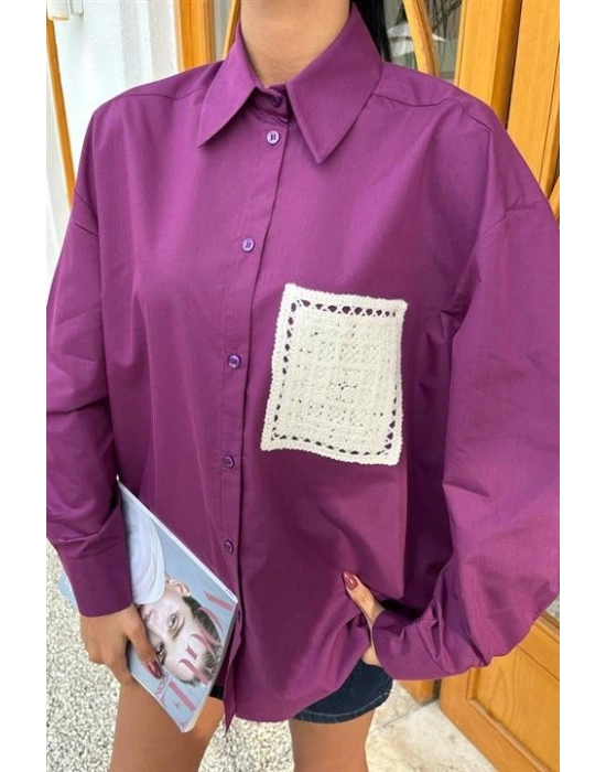 üzine Cepli Arkası Yırtmaçlı Oversize Gömlek 3420