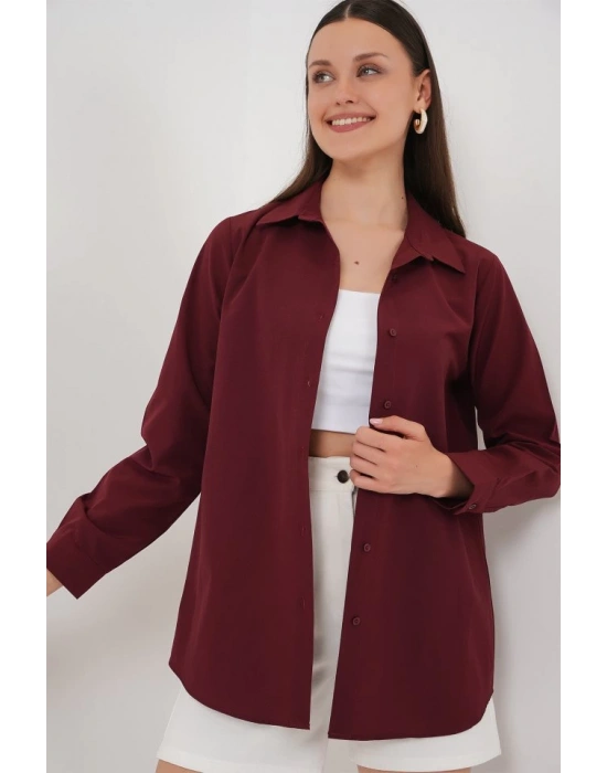 Uzun Kol Basic Gömlek 20279  Bordo