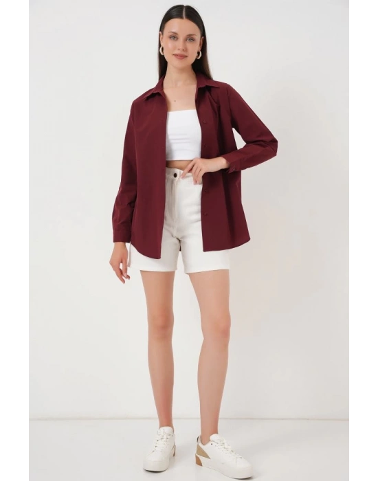 Uzun Kol Basic Gömlek 20279  Bordo