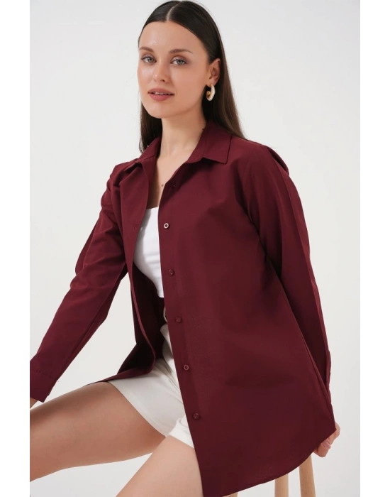 Uzun Kol Basic Gömlek 20279  Bordo
