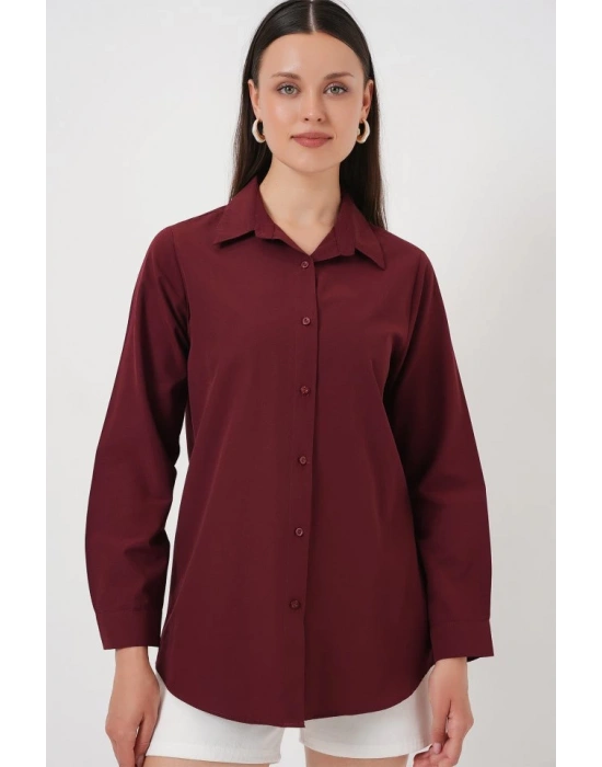 Uzun Kol Basic Gömlek 20279  Bordo