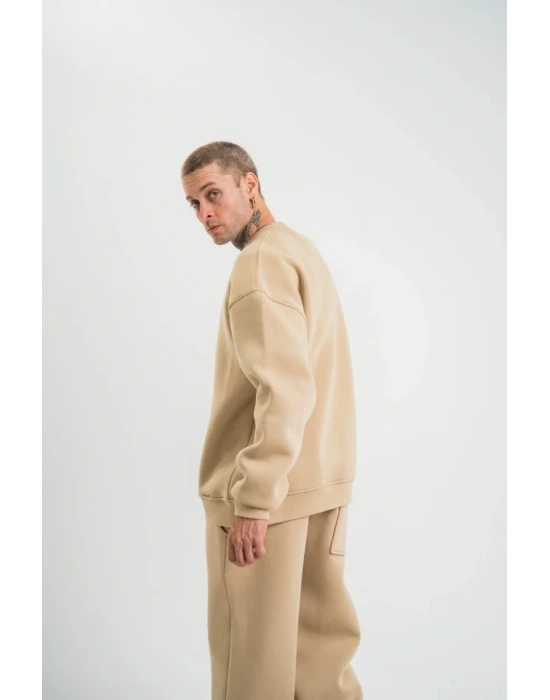 Uzun Kol Bisiklet Yaka Basic weathirt  Bej