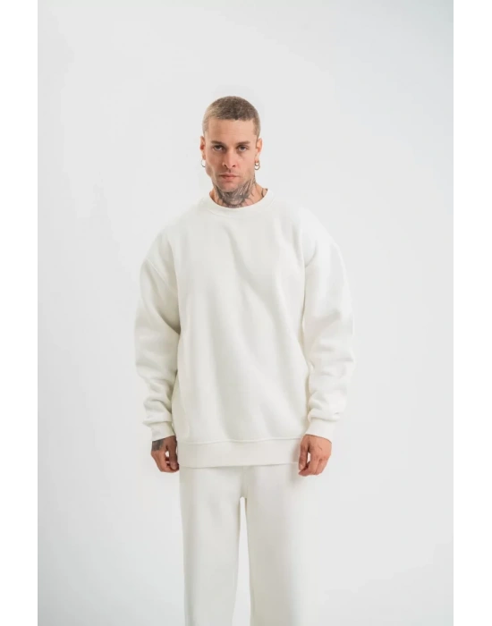 Uzun Kol Bisiklet Yaka Basic weathirt  Beyaz