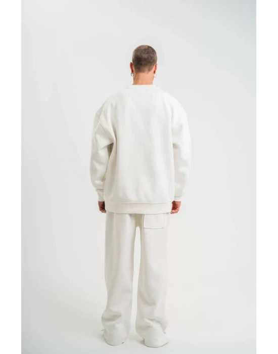 Uzun Kol Bisiklet Yaka Basic weathirt  Beyaz