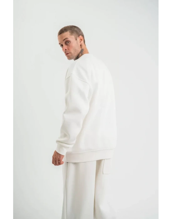 Uzun Kol Bisiklet Yaka Basic weathirt  Beyaz