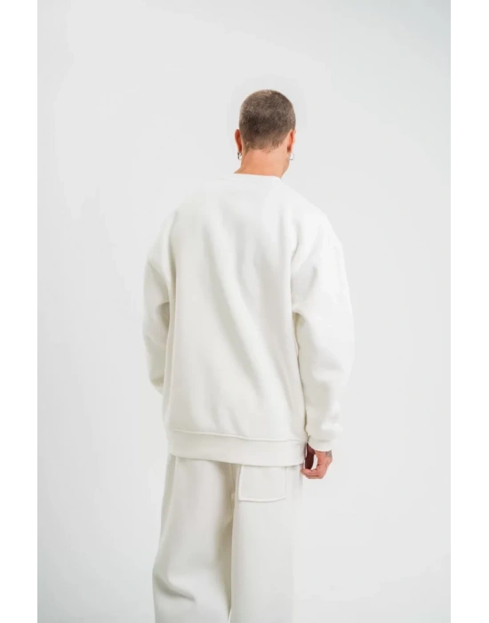 Uzun Kol Bisiklet Yaka Basic weathirt  Beyaz