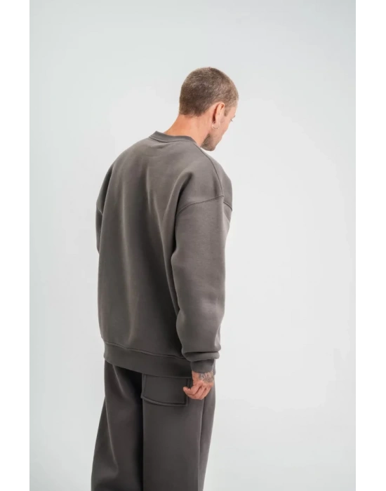 Uzun Kol Bisiklet Yaka Basic weathirt  Füme