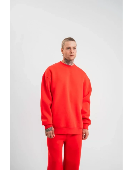 Uzun Kol Bisiklet Yaka Basic SweatShirt  Kırmızı