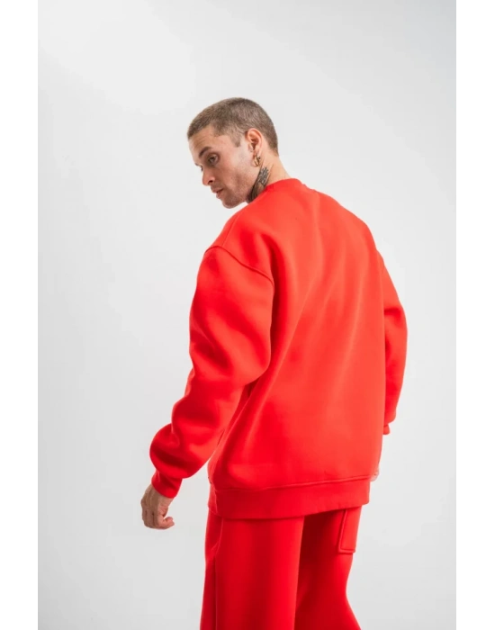 Uzun Kol Bisiklet Yaka Basic SweatShirt  Kırmızı