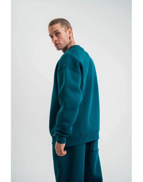 Uzun Kol Bisiklet Yaka Basic weathirt  Koyu Deniz Yeşili