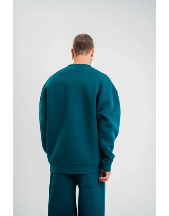 Uzun Kol Bisiklet Yaka Basic weathirt  Koyu Deniz Yeşili