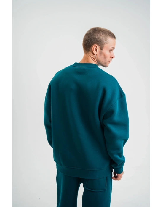 Uzun Kol Bisiklet Yaka Basic weathirt  Koyu Deniz Yeşili