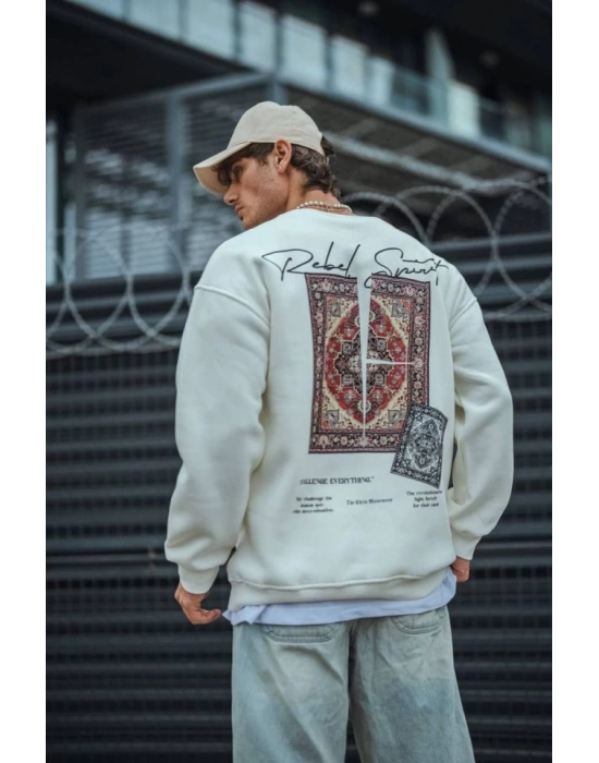 Uzun Kol Bisiklet Yaka Baskılı weathirt  Beyaz