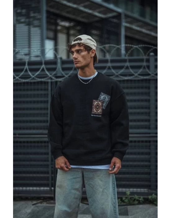 Uzun Kol Bisiklet Yaka Baskılı weathirt  iyah