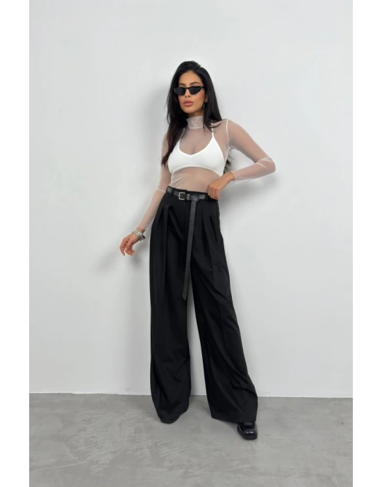 Uzun Kol Boyunlu Tül Bluz