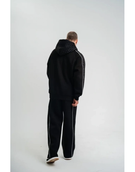 Uzun Kol Kapşonlu Ara Biyeli Baggy Eşofman Takım  iyah