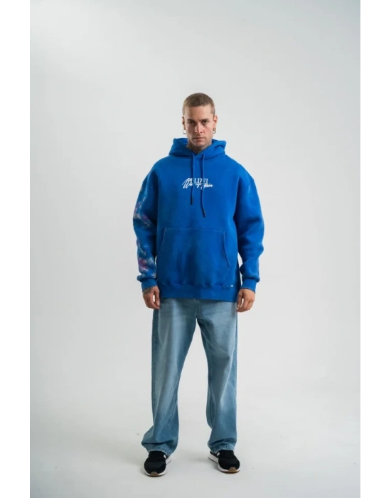 Uzun Kol Kapşonlu Yıkamalı Baskılı weathirt  avi