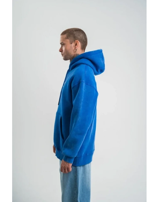 Uzun Kol Kapşonlu Yıkamalı Baskılı weathirt  avi