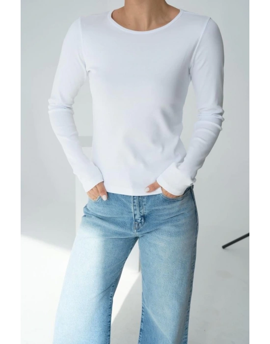 Uzun Kol Örme Body  Beyaz