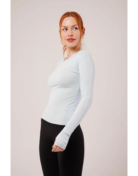 Uzun Kollu Basic Bebe Mavisi Bluz