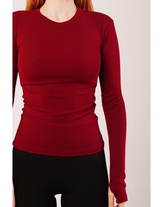 Uzun Kollu Basic Bordo Bluz