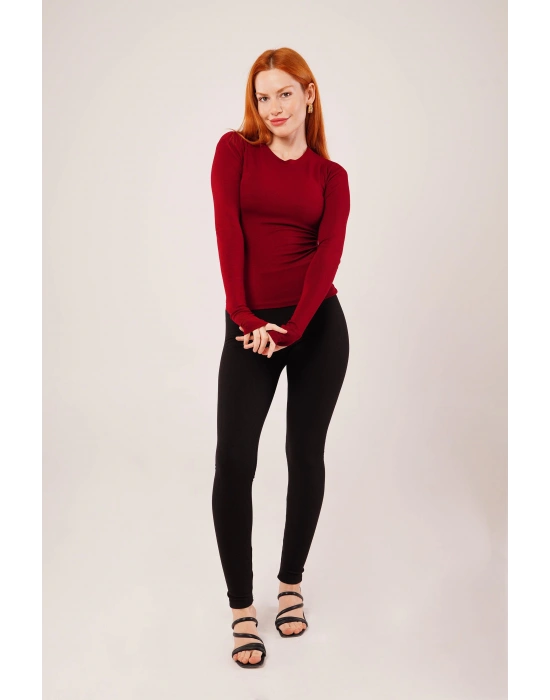 Uzun Kollu Basic Bordo Bluz