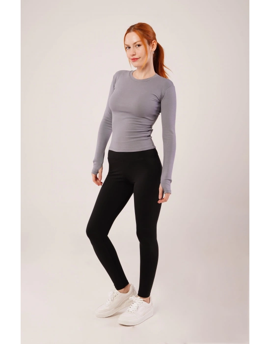 Uzun Kollu Basic Gri Bluz