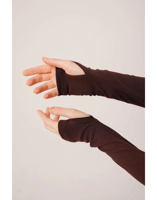 Uzun Kollu Basic Kahverengi Bluz