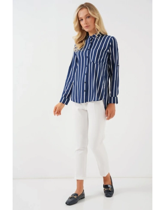 Uzun Kollu Çizgili Gömlek 20283  A.Lacivert