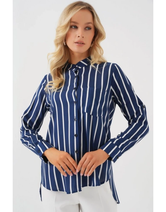 Uzun Kollu Çizgili Gömlek 20283  A.Lacivert