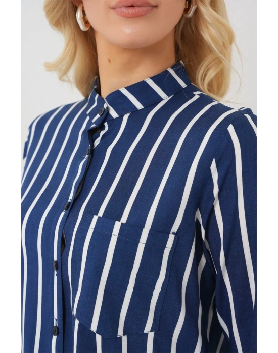 Uzun Kollu Çizgili Gömlek 20283  A.Lacivert