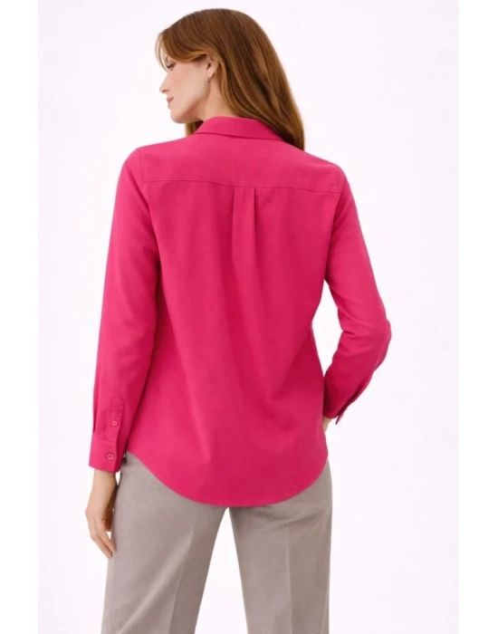 Uzun Kollu Gömlek Düğmeli Klasik Yaka Günlük Ve Ofis Şıklığına Uygun  Fuşya
