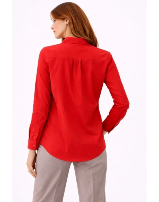 Uzun Kollu Gömlek Düğmeli Klasik Yaka Günlük Ve Ofis Şıklığına Uygun  Kırmızı