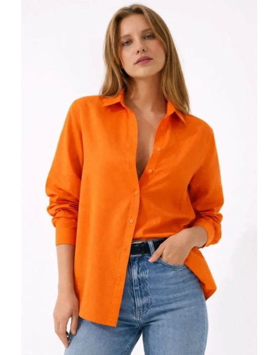 Uzun Kollu Gömlek Düğmeli Klasik Yaka Günlük Ve Ofis Şıklığına Uygun  Turuncu