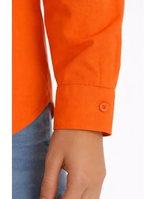 Uzun Kollu Gömlek Düğmeli Klasik Yaka Günlük Ve Ofis Şıklığına Uygun  Turuncu