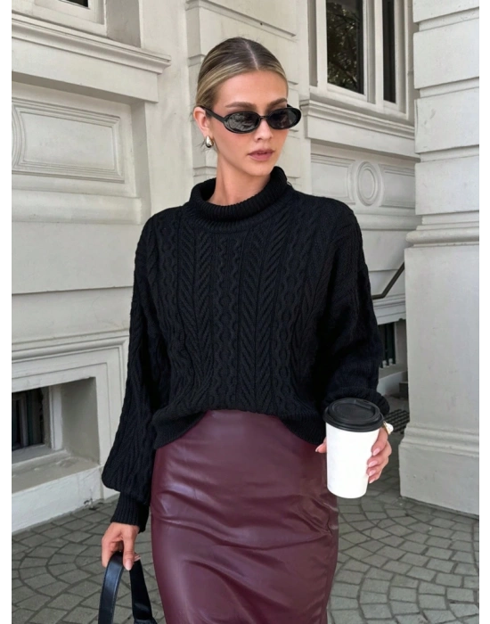 Uzun Kollu Yarı Balıkçı Yaka Triko Bluz