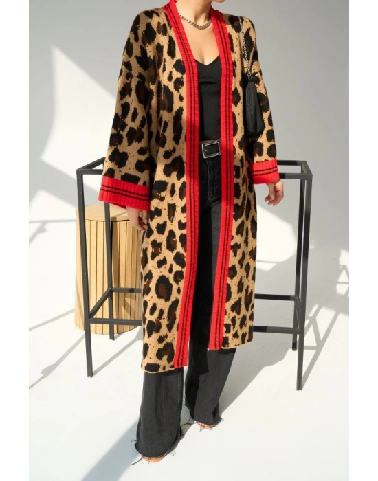 Uzun Leopar Hırka  CamelKırmızı