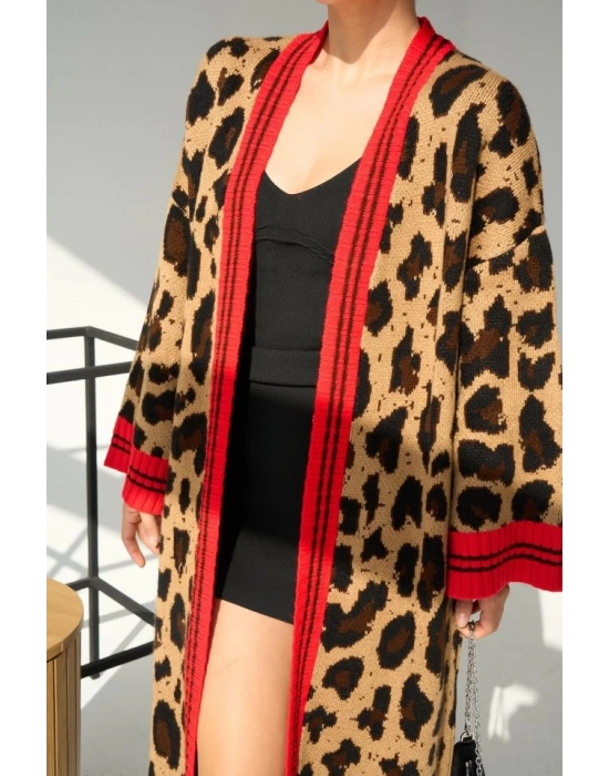 Uzun Leopar Hırka  CamelKırmızı