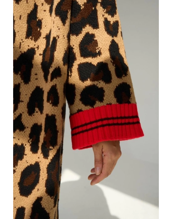 Uzun Leopar Hırka  CamelKırmızı