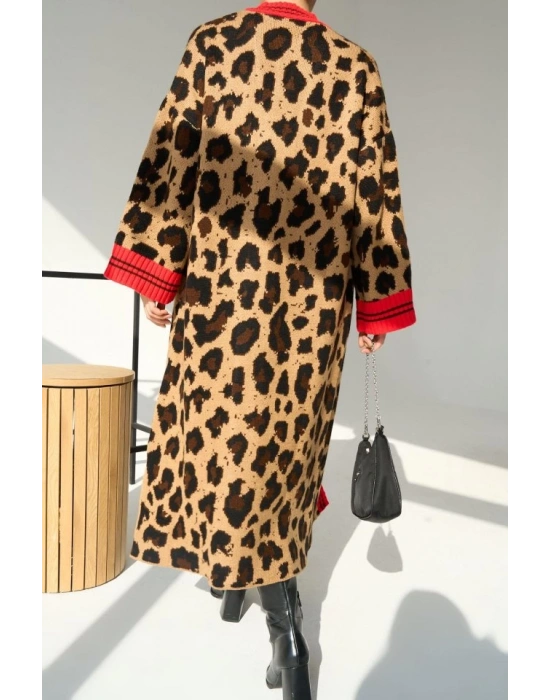 Uzun Leopar Hırka  CamelKırmızı