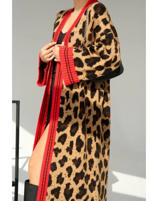 Uzun Leopar Hırka  CamelKırmızı