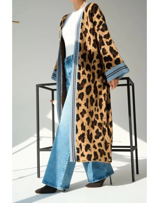 Uzun Leopar Hırka  CamelMavi