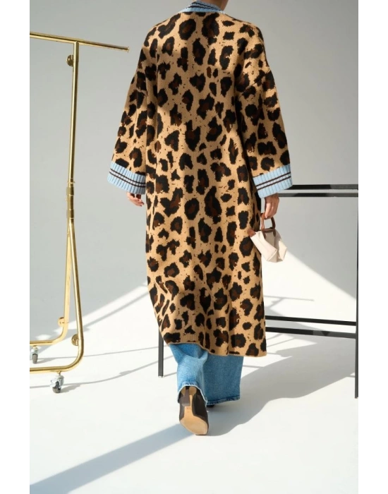 Uzun Leopar Hırka  CamelMavi