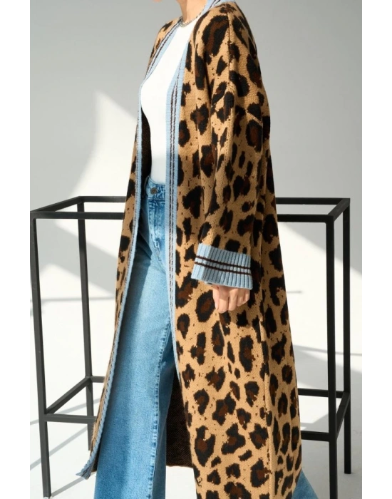 Uzun Leopar Hırka  CamelMavi