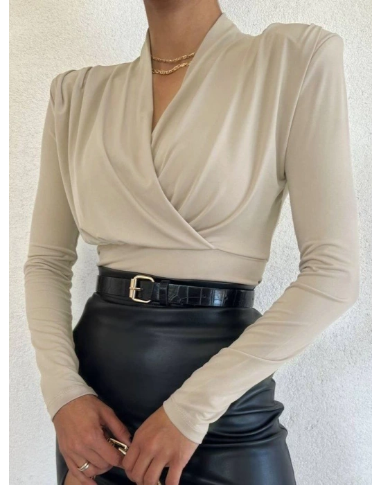 Vatkalı Kruvaze Model Sandy BluzBej
