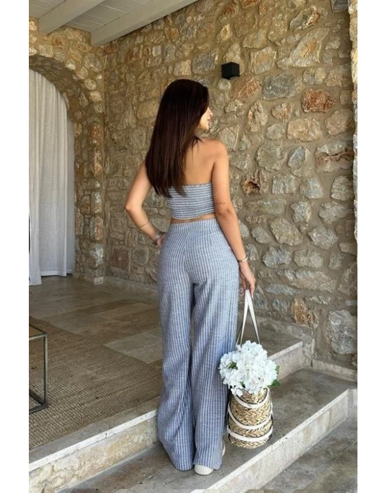 Vesna Keten Çizgili Crop Takım 98060025